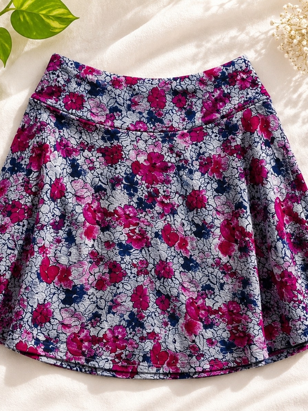Floral A-Line Skirt in Fuchsia and Navy